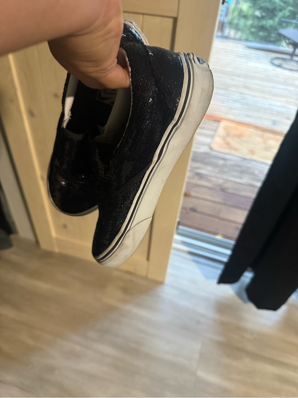 Vans Black Sequin Slip-On Loafers